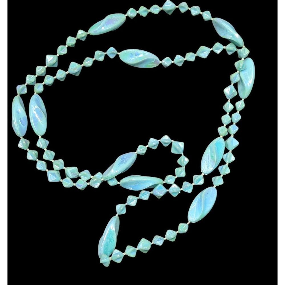 Mermaidcore Pearlescent Blue AB Beaded Necklace